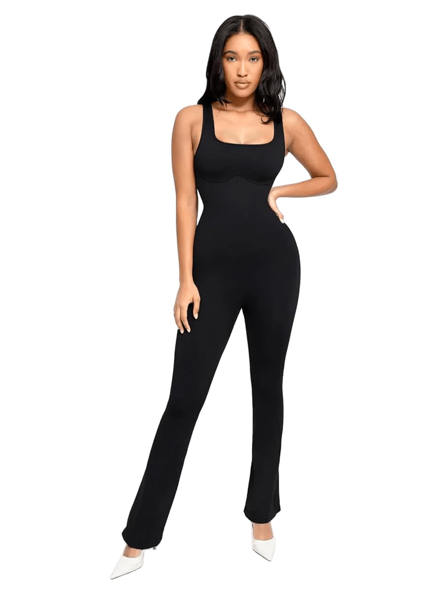 shop the edit SHOP Women's Seamless Square Neck U-Back Flared Jumpsuit – Stretchy Full-Length One-Piece with Figure-Hugging Fit, Comfortable All-Day Wear for Casual, Lounge & Street Style-picture-30