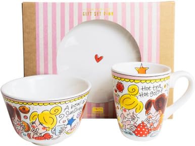 Blond Amsterdam Frühstücks-Geschenkset Pink – 3-teiliges Set mit Teller, Becher und Schale Stil – Perfekt zum Verschenken
