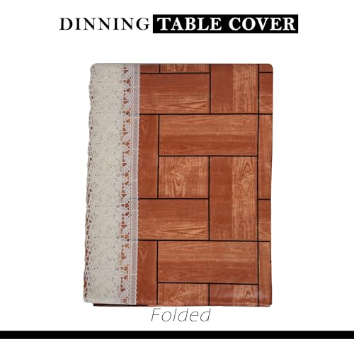 Image of Kuber Industries Dining Table Cover | 60x90 Inch | 6 Seater Dining Table | PVC Table Cloth | Kitchen Table Cover | Waterproof Table Cover | Table Cloth for Dining Table | Wooden Check | Brown