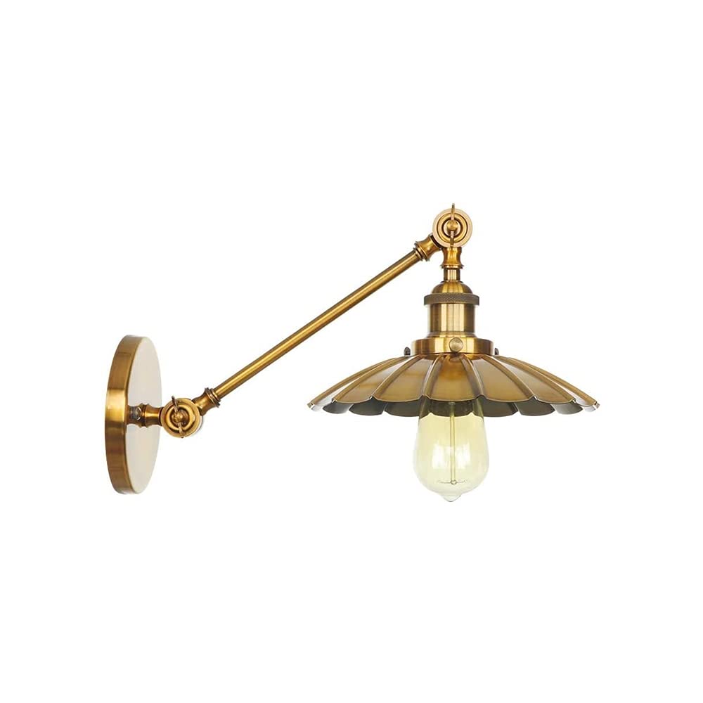 Applique da Parete Vintage con Braccio Girevole in Ottone, da da Parete reabile in Stile Industriale, da da Lettura con Paralume a Petalo in Metallo E27 per Camera da Letto e Soggiorno i