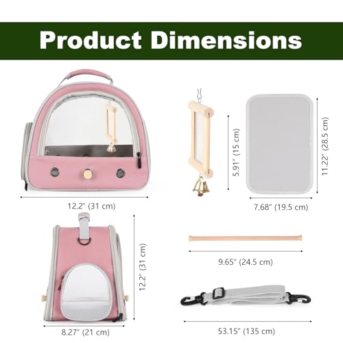Image of Parrot Travel Cage with Bird Cage Bells Mirror Set,Portable Small Bird Parakeet Bag with Standing Perch and Comfy Mat Bird Carry Transport Bag with Clear Window Vet Visit Shopping