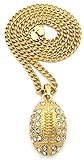 GWOOD Football Gold Color Iced Out Pendant with 24 Inch Long Cuban Link Necklace