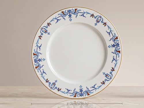 Image of Bodhi House Premium Porcelain Dinner Plates Set of 4 | Royal Crest Design | Durable, Microwave & Dishwasher Safe | Dinnerware Plates for Everyday Use & Set for Home, Dining, Kitchen & Gifting