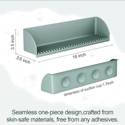 2-Pack Silicone Splash Guard for Bathtub & Sink in Green – Kids Bath Water Barrier with Suction Cups, Toy Tray Holder & Shelf – Toddler Bathroom Accessories for Mess-Free Bath Time!