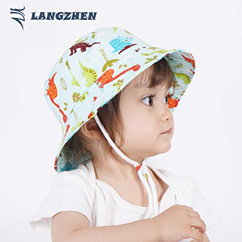 Image of LANGZHEN Sun Protection Hat for Kids Toddler Boys Girls Wide Brim Summer Play Hat Cotton Baby Bucket Hat with Chin Strap