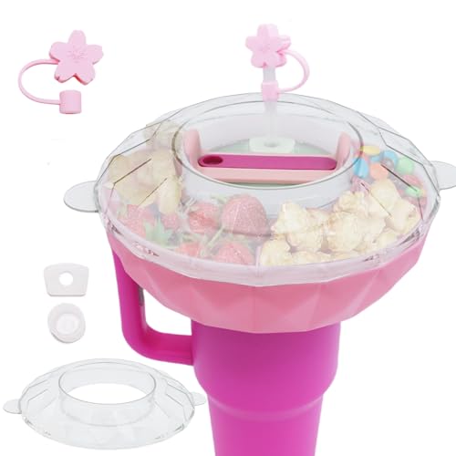 Xzyden Snack Tray with Lid for Stanley Cup 40 oz Accessories for Stanley Cup Leak Stopper Straw Cover for Stanley Cups 1.0/2.0 Snack Bowls with 4 Compartments for Candy Popcorn Chip for Cinema