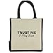 Produktbild Trust Me I Play Bass In Schwarz Print Jute Midi Einkaufstasche mit schwarzen Griffen und Rand