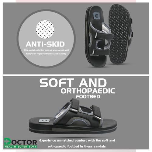 Image of DOCTOR HEALTH SUPER SOFT Stylish Cushioned Slipper for Men | Breathable | Skid Resistant | Adjustable Strap Men's Casual Slippers - Stylish, Comfortable, and Anti-Slip Footwear for Everyday Use