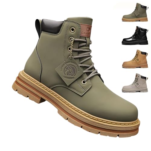 [Firmiarii] ブーツ メンズ ワークブーツ 厚底 ハイカット エンジニア ショートブーツ レースアップ 編み上げ 防水 靴 アウトドア 防寒 防滑 イエロー 合皮 大きいサイズ カジュアル 通勤通学 バイク用 boots for men 秋冬用