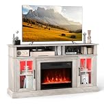 TANGZON Electric Fireplace Insert TV Stand, Freestanding Media Console Table Entertainment Center with 1800-2000W Heater & Remote Control (Gray, 24" Fireplace,148x41x81cm for 65" TV)