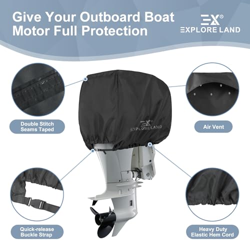 image for Explore Land Outboard Motor Cover - Waterproof 600D Heavy Duty Boat En