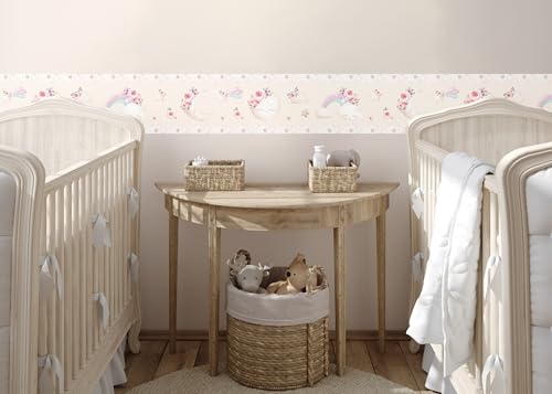 Selbstklebende Bordüre Beiger Aquarell-Mond AG Design, AWBD 8046 | Wasserfest Kinderzimmer Wand Aufkleber Dekoration | Wandbordüre für Mädchen und Junge | Folie | Breite 500 cm x Höhe 13.8 cm