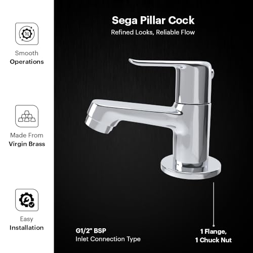 Image of Johnson Sega Brass Pillar Cock for Bathroom Wash Basin | Heavy Duty Brass Basin Tap with Chrome Finish | Leak-Proof Bathroom Faucet | Premium Pillar Tap for Wash Basin & Hand Wash Area | 10 Years Warranty