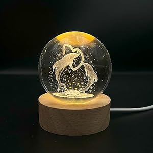 3D Dolphin Crystal Ball Light, Dolphin LED Night Light, Dolphin Decor, Dolphin Gift for Kids, Teens, Boys, and Girls