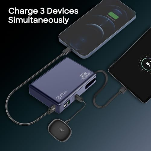 Image of pTron Dynamo Sprint 20000mAh 35W Super Fast Charging, USB Type-C Input Power Bank Compatible with QC3.0 /PD3.0, Built-in Charging Cable, 3 Charging Outputs, Type-C Input /Output Port (Indigo Blue)