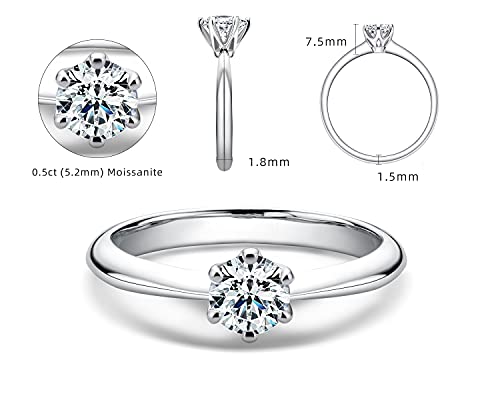 AINUOSHI Sterling Silver Moissanite Ring, 1/2 ct Round Cut Wedding Ring, D-E Color Grade, Perfect for Wedding, Engagement and Anniversary.3