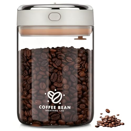 1100ml Airtight Coffee Canister with One-Way CO2 Valve Borosilicate Glass Coffee Bean Storage Jar with Date Tracker Kitchen Vacuum Container for Tea Sugar Nuts Keep Fresh (1100 Millilitres)