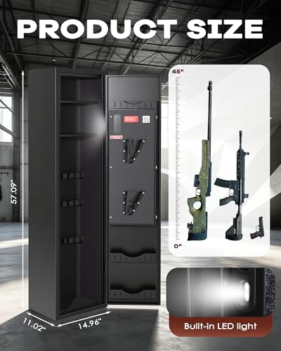 Image of Bonusall Gun Safe for Rifles and Pistols, Fully Assembled 10-12 Gun Safe for Home, Large Rifle and Shotgun Safe with Quick Access Keypad Lock, Adjustable Gun Rack, Pistol Pockets and Ammo Storage
