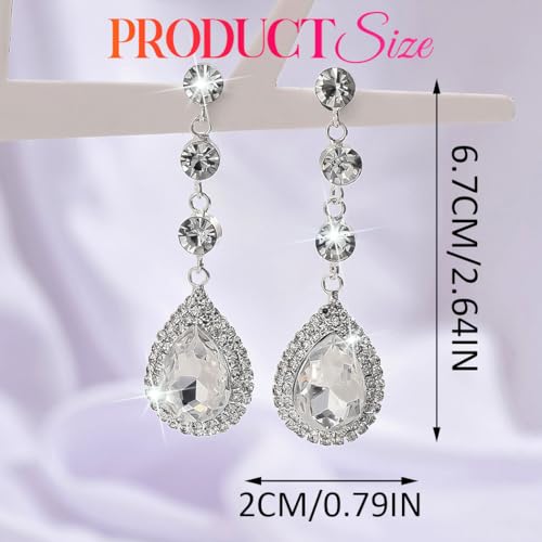 Catery Rhinestone Earrings Silver Crystal Teardrop Earrings Long Wedding Jewelry for Women4
