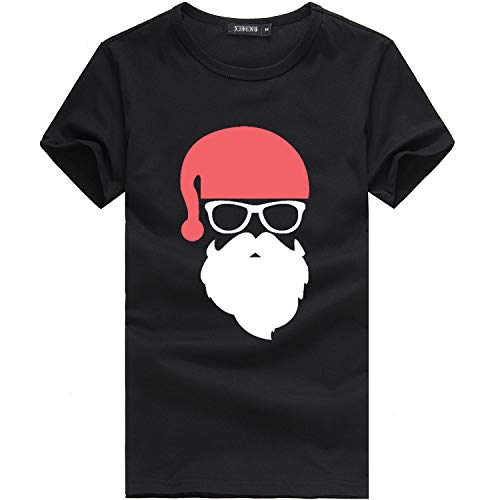 JERFER Hommes Père Noël Noël De fête Personnalisé Marrant T-Shirt Coton Manche Courte T-Shirt Haut Tees(Noir,Large) Cover