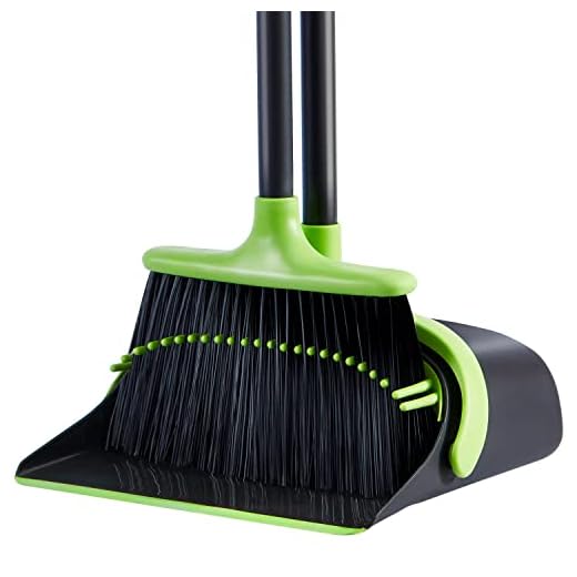 Broom and Dustpan Set Cleaning Supplies - Upright Broom and Dustpan Combo with Long Extendable Handle for Home Kitchen Room Office Lobby Floor Use Upright Stand up Dustpan Broom Set (Green)
