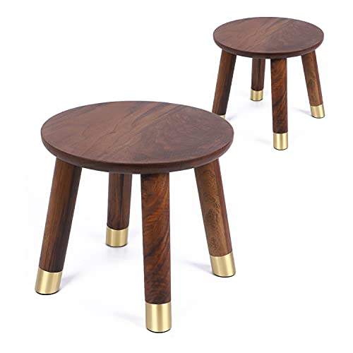 XIFOWE 9 inch Black Walnut Wood Kids Stool, Set of 2 Handmade Solid Stool for Kids, Adult Doonway Shoe Changing Stool, Living Room Read Rest Seat, Low Stool for Reading Side Stool for Bedroom, Study.