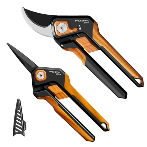 Image of PrunePro Pruning Shears Gardening Scissors Set Professional Hand Pruner Sharp Stainless Steel Blade Teflon Coating Garden Scissors Plant Flower Garden Clipper Orange