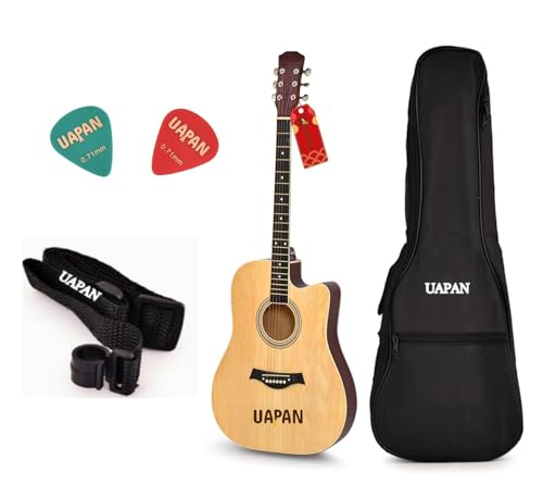 UAPAN Acoustic Guitar 38 Inch Rosewood Guitar Cutaway with Dual Action Truss Rod, Bag, Belt and 2 Picks