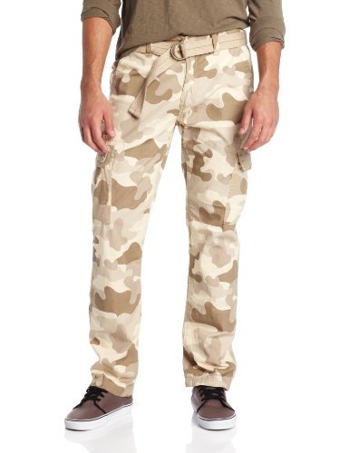 Southpole Men's Basic Cargo Long Camo Pants with Color Matching Belt