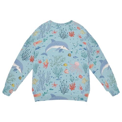 JUNZAN Cartoon Sea Dolphin Seastars Little Boys Hooded Sweatshirt Fleece Outerwear for Kids Athletic 4T2
