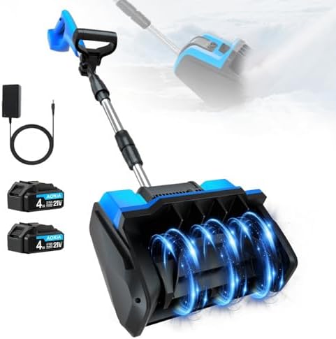 Cordless Snow Shovel,12.5" Electric Snow Blower with 2x4.0Ah Batteries,20V Snow Remover with Adjustable Handle &Directional Chute,6" Snow Intake and 27Ft Throw, for Driveway,Patio,Deck,Yard Steps Blue