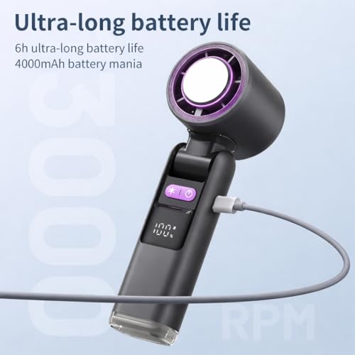 Image of K801 Portable Ice Cooling Hand Fan, 4000mAh Rechargeable, 199 Speed Settings, Turbo BLDC Motor, 20H Runtime, FrostTouch 5C Cooling, Travel Fan