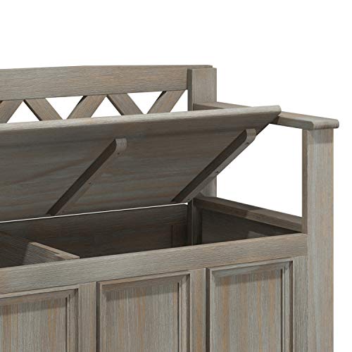 Simpli Home Amherst SOLID WOOD 48 inch Wide Entryway Storage Bench with Safety Hinge, Multifunctional, Transitional, in Distressed Grey