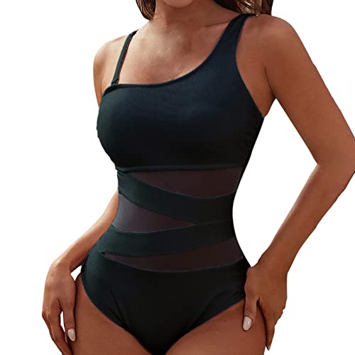 Costume Abbronzante Donna Costume da Bagno Intero da Bagno Donna in Tinta Unita con Spalline Spioventi Me Fui Costumi Vestiti Primavera 2024 (Black M)