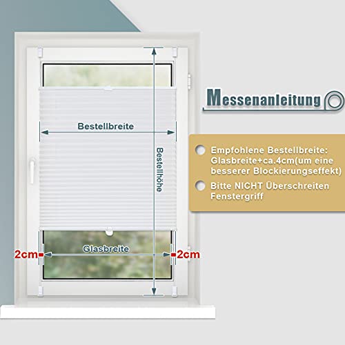 Plissee ohne Bohren Klemmfix 80x120cm(BxH) Weiß Jalousie Sonnenschutz Easyfix Faltrollo Lichtdurchlässig Rollo für Fenster & Tür – Bild 6