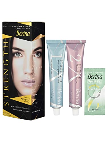 Berina Hair Straightener Cream - Protects from Damage, Smoothes and Detangles Effortlessly for Longer-Lasting Straight Hair (60gm Pack of 1)