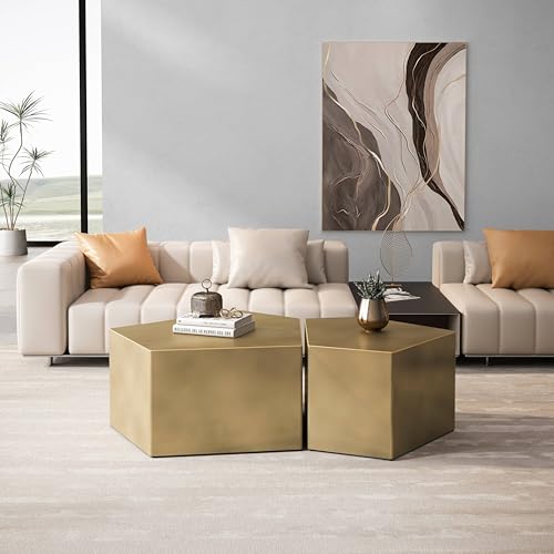 BSYEIO Nesting Coffee Table Set - Geometric, Irregular Pentagon Design,