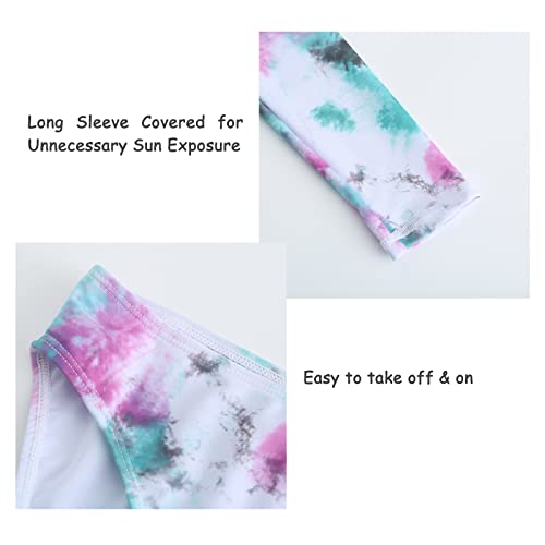 Image of Aisyee Girls Long Sleeve Rash Guard Set Two Piece Swimsuits Tie Dye Bathing Suits for Kids UPF 50+ Swim Shirts