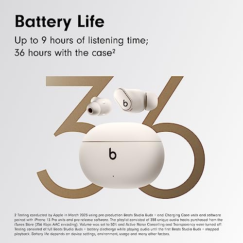 Image of Beats Studio Buds + Wireless Bluetooth Noise Cancelling Earbuds, Up to 36H Battery Life, Charging Case, 5 Min Fast Charge for 1H Battery, Sweat Resistance, Apple & Android Compatible - Ivory