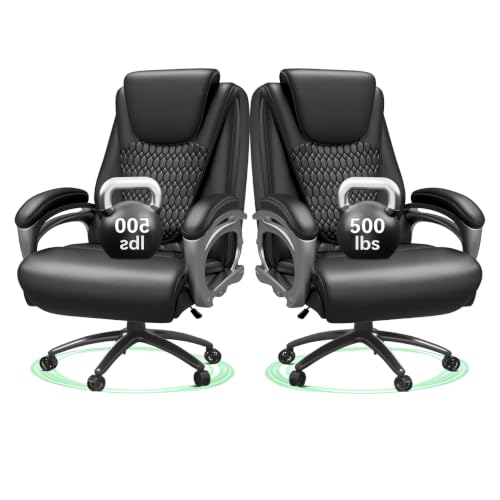 Image of Vogue Furniture Direct Big and Tall Office Chair 500lbs Set of 2, Heavy Duty High Back PU Leather Desk Chair, Adjustable Height Rolling Wheels Computer Chair for Home Office Work (Black)