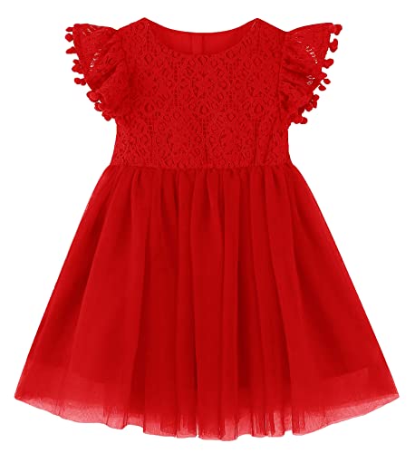 Image of Toddler Girls Lace Tulle Dress Baby Girl Elegant Flutter Sleeve Party Princess Dresses