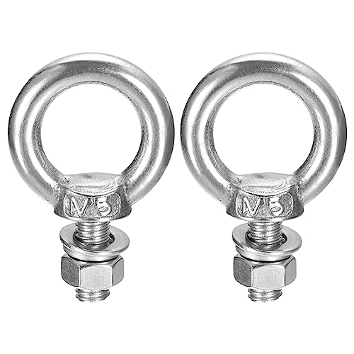 Image of uxcell Lifting Eye Bolt, 2 Sets M5x11mm Eye Bolt with Nut Washer 304 Stainless Steel Shoulder Lifting Ring Eye Bolt for Hanging Item