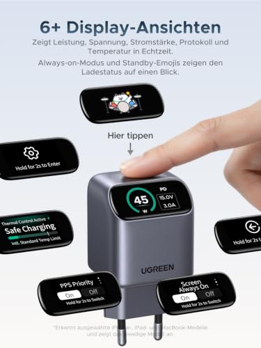 UGREEN Nexode Pro 45W GaNInfinity USB C Ladegerät mit Smart Display – Ansicht 2