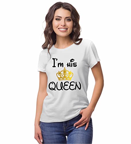 Image of Hangout Hub Hangout-Hub850$P Couple T Shirts for Couples | Printed I Am Her King His Queen T-Shirt for Men Women Couples (Set of 2 | Regulat Fit | Cotton)