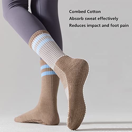 Detectiver Non Slip Yoga Socks With Grips Women Hospital Socks 3-Pack Sports Grippy Crew Socks For Pilates,Barre,Yoga #TOP4