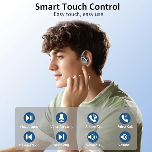 Image of Wireless Earbuds, 2026 Bluetooth 5.4 Headphones Sport, 60Hrs HiFi Stereo Deep Bass Over-Ear buds with ENC Noise Cancelling Mic, IP7 Waterproof & LED Display Earphones with Earhooks for Workout /Running
