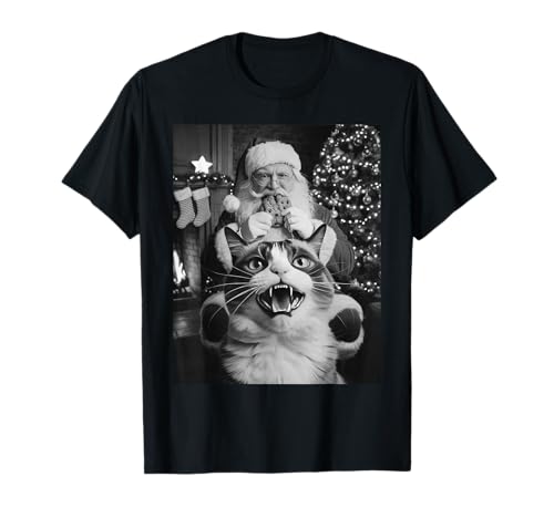 Funny Cat Selfie Santa Christmas Men Women Kids Cat Lover T-Shirt
