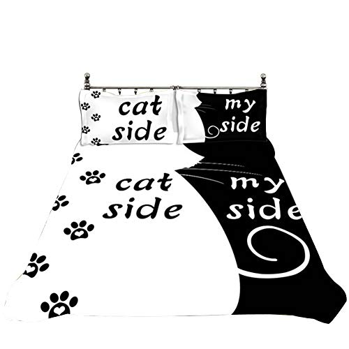 Black White Printed Duvet Cover Set King Size Cat Side My Side Bedding Set 3D Print Comforter Cover with 2 Pillow Shams Soft Microfiber Modern Style Quilt Cover Zipper 3 Pcs Personalized Boys