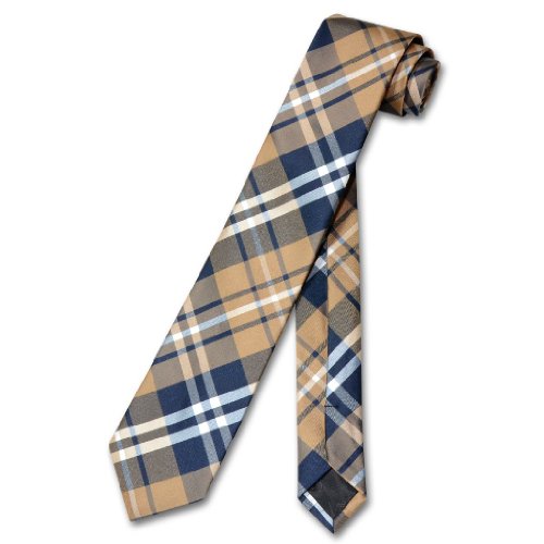 Vesuvio Napoli Narrow NeckTie Skinny Navy Brown White PLAID Men's 2.5