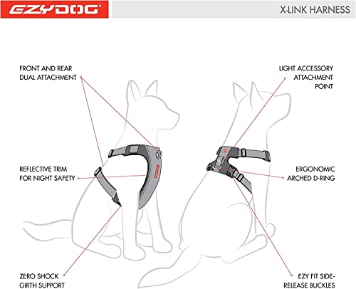 EzyDog No-Pull Hundegeschirr für Mittelgroße und Große Hunde, X- Link Anti Zug Geschirr Hund Verstellbar, Reflektierendes, Größenverstellbar, Brustgeschirr Gepolstert (M, Rot)